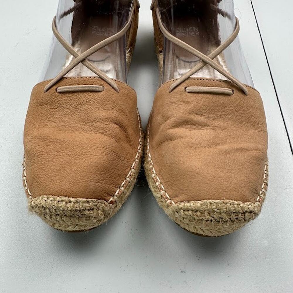Eileen Fisher Sandals Womens 6.5 Tan Lace Espadrille Resort Quiet Luxury Boho - Picture 4 of 13